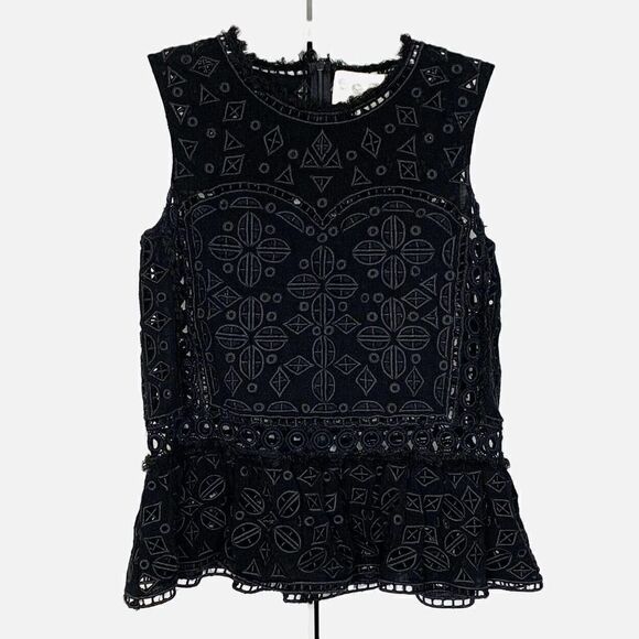 Sea New York Eyelet and Lace Sleeveless Top Black Peplum Style Women’s Size 0 - Picture 2 of 10